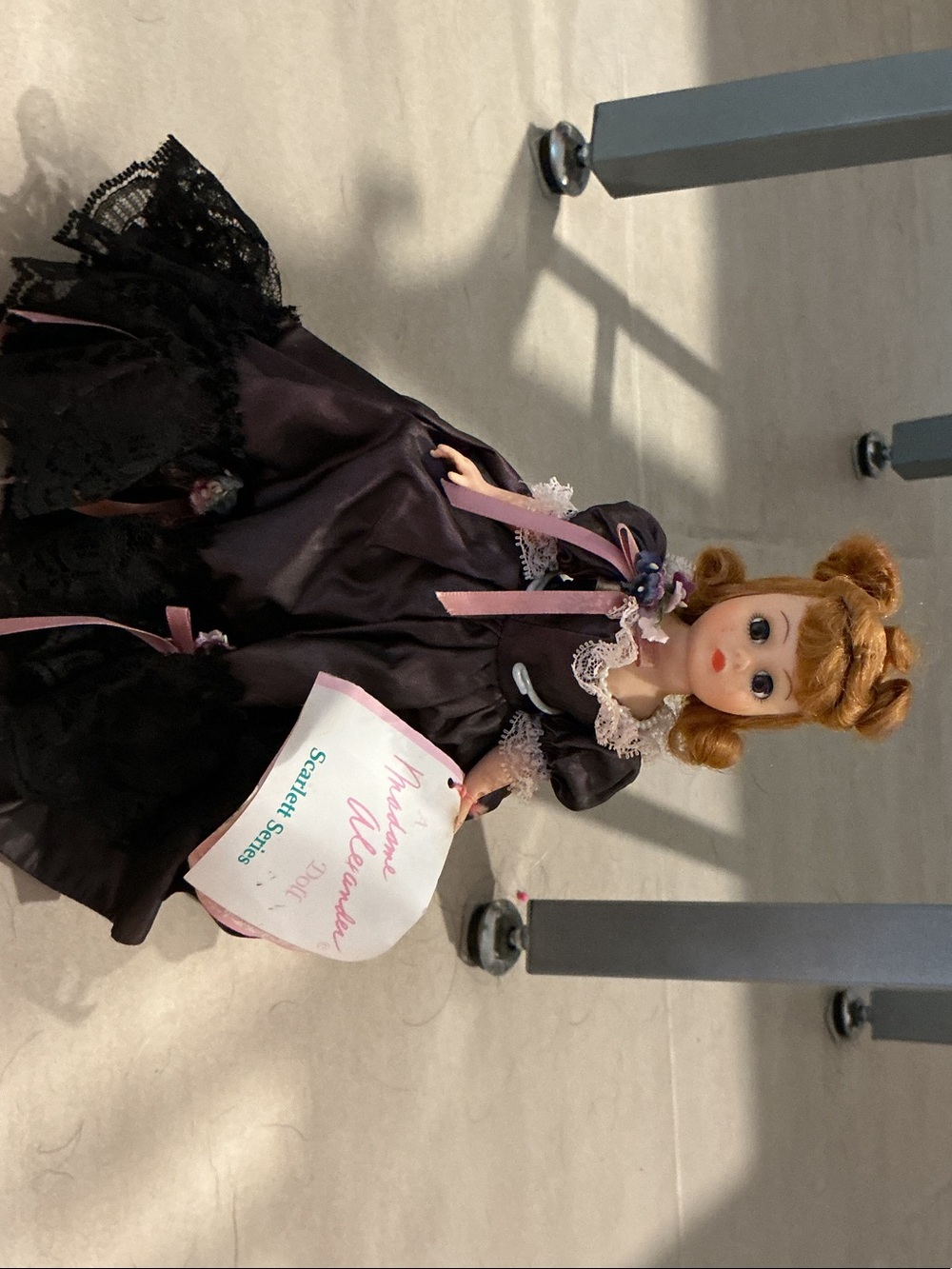 Madame Alexander Black Satin Doll Dress with Pink Ribbon Accents